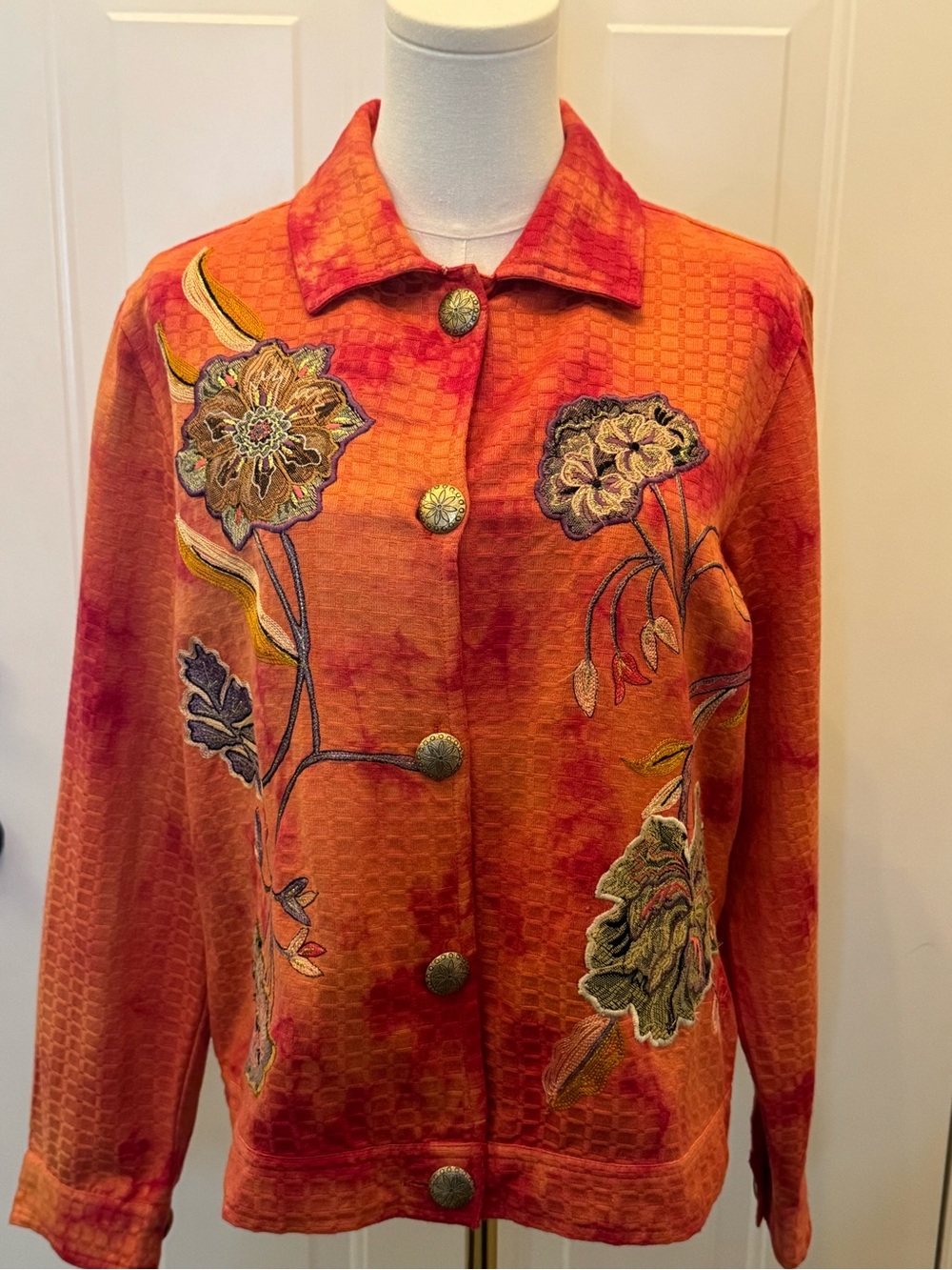Vintage Patchington Embroidered Orange Jacket Wearable Art Boho Artsy Hippie S